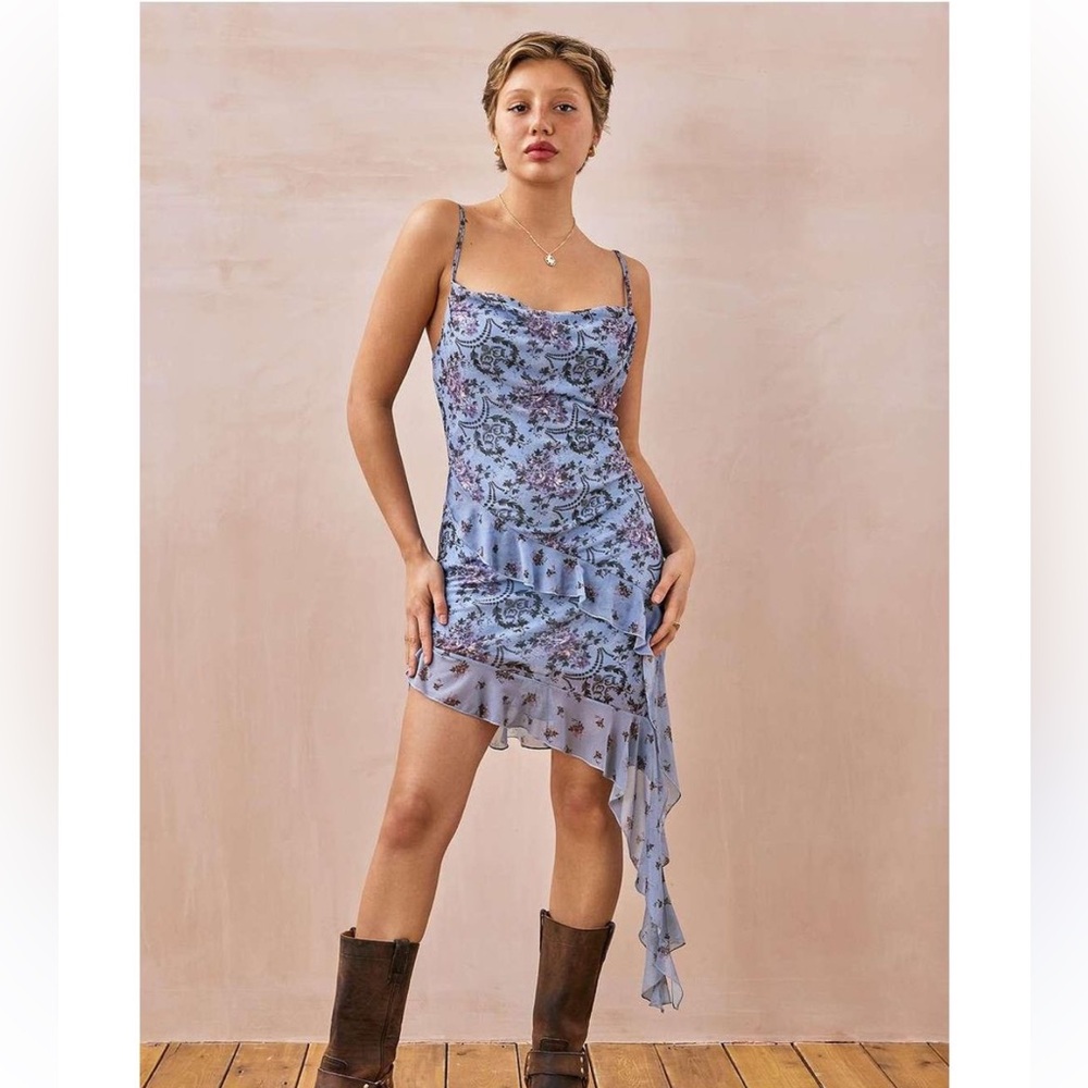 Urban Outfitters Zoey Paisley Asymmetrical Blue Mini Dress